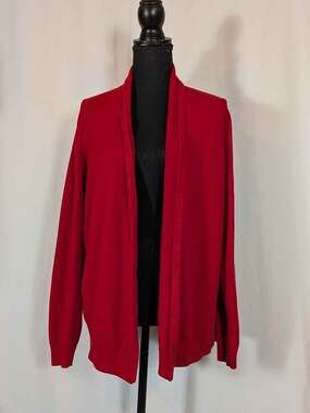 Chaus Womens Medium Red Knit Open Front Draped Shawl Neck Cardigan Sweater